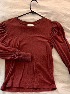 Nation LTD Rust Long-Sleeve Puff Shoulder Top